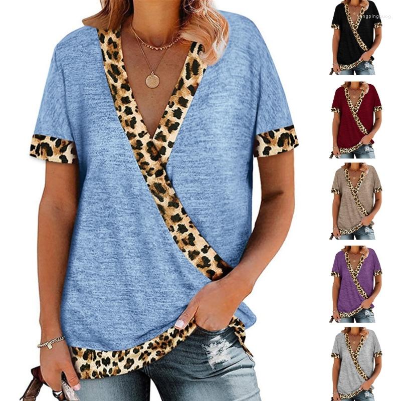 Women' T Shirts Womens Short Sleeve Leopard-Trim T-Shirt Sexy Deep V-Neck Casual Loose Tunic Top 10CD, Black 
Women' T Shirts Womens Short Sleeve Leopard-Trim T-Shirt Sexy Deep V-Neck Casual Loose Tunic Top 10CD, Black