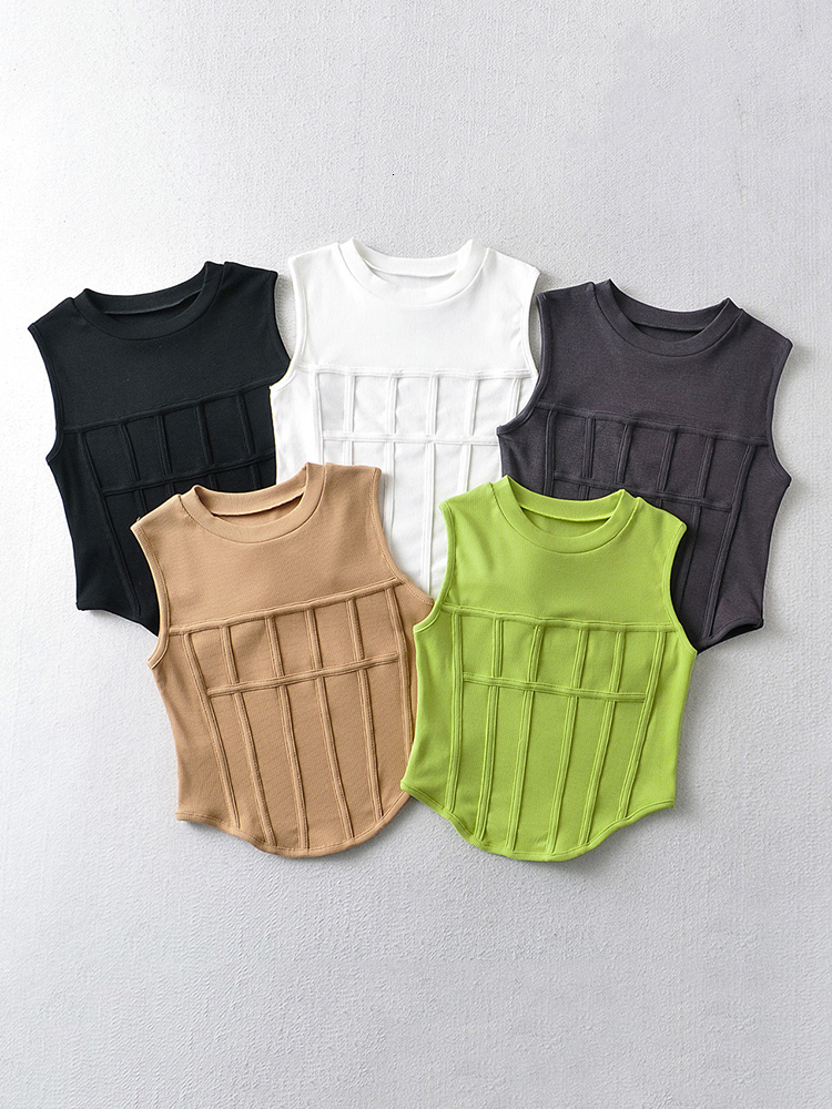 Women's Tanks Camis Women Green Brief Irregular Hem Tank Tops O-collar Sleeveless Personality Fashion Spring Summer 1DE7812 230509