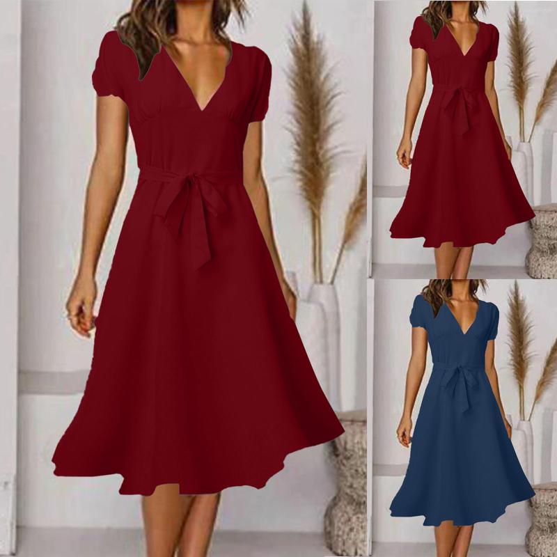 Casual Dresses Women V Neck Solid Color Multicolor Strap Decoration Elegant Dress, Navy
Casual Dresses Women V Neck Solid Color Multicolor Strap Decoration Elegant Dress, Navy