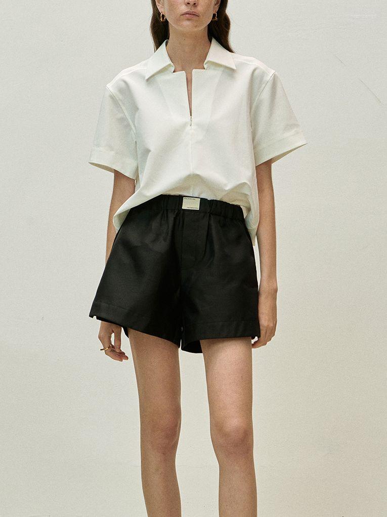 Women' Blouses Women Turn-down Collar Pullover Blouse 2023 Spring/Summer Short Sleeve Ladies Half Zipper Shirt And Tops, Begie 
Women' Blouses Women Turn-down Collar Pullover Blouse 2023 Spring/Summer Short Sleeve Ladies Half Zipper Shirt And Tops, Begie