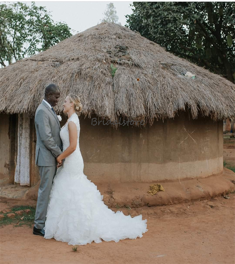 Luxury Mermaid Ruffles Wedding Dress Elegant Lace Plus Size Tiered Bridal Gowns 2023 Beautiful Stunning Garden Korean Bride Chic robe mariee Femme ves