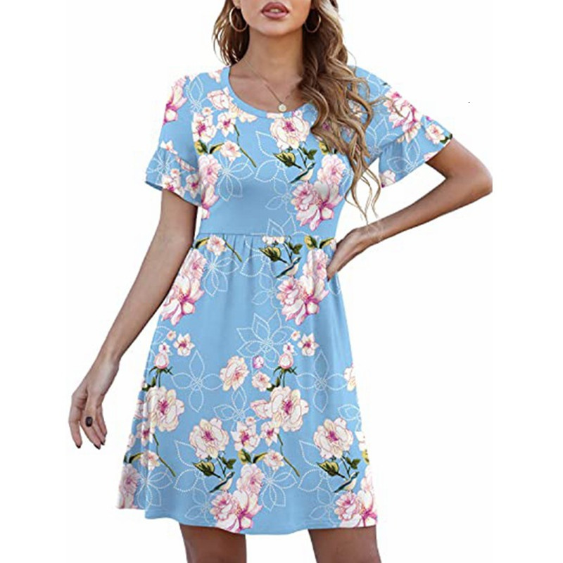 Party Dresses Womens Casual Flowy Pleated Loose Printed with Pockets Long Sleeve ONeck Fashion Element Dress 230508