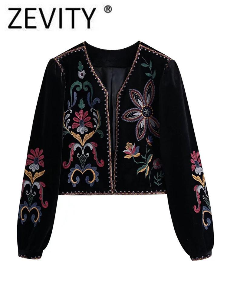 Jackets Zevity Women Vintage Flower Embroidery National Style Short Coat Ladies Retro Open Stitching Casual Velvet Jacket Tops CT100, Black
Jackets Zevity Women Vintage Flower Embroidery National Style Short Coat Ladies Retro Open Stitching Casual Velvet Jacket Tops CT100, Black