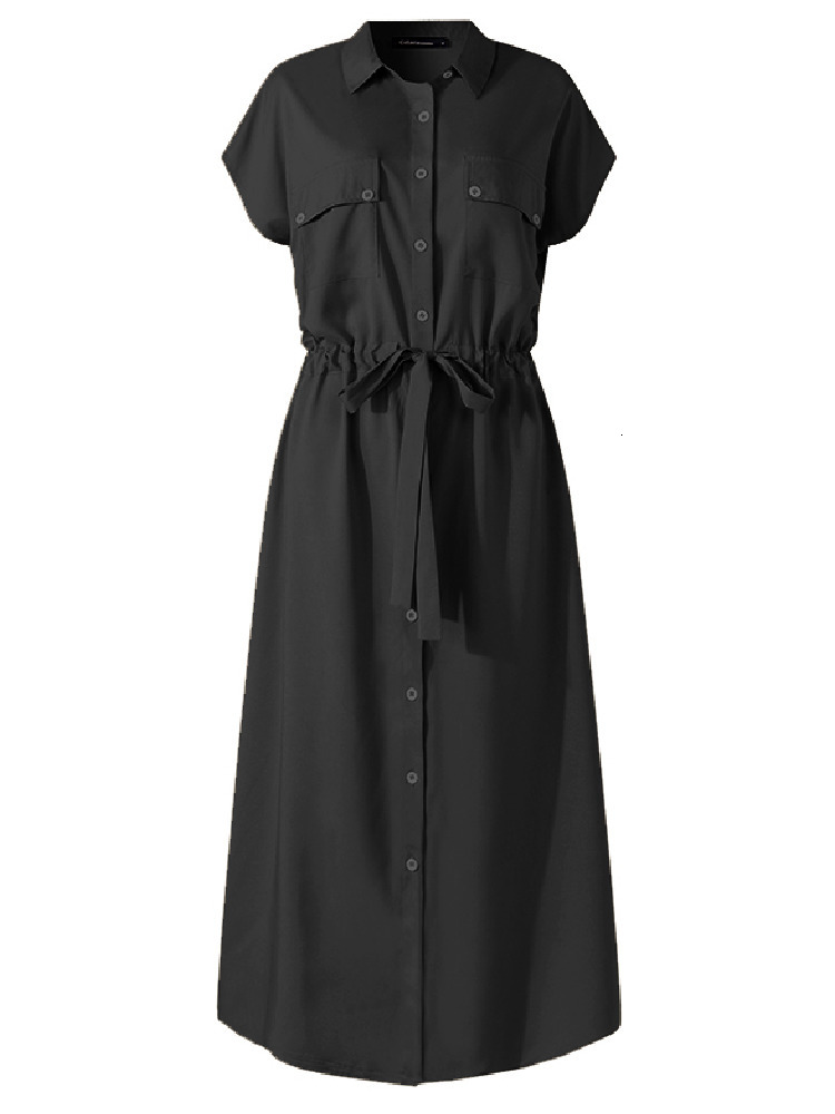 Casual Dresses Celmia Summer Fashion Lapel Shirt Dress Women Streetwear Cargo Sundress Casual Sash Work Robes Short Sleeve Buttons Vestidos 230509
