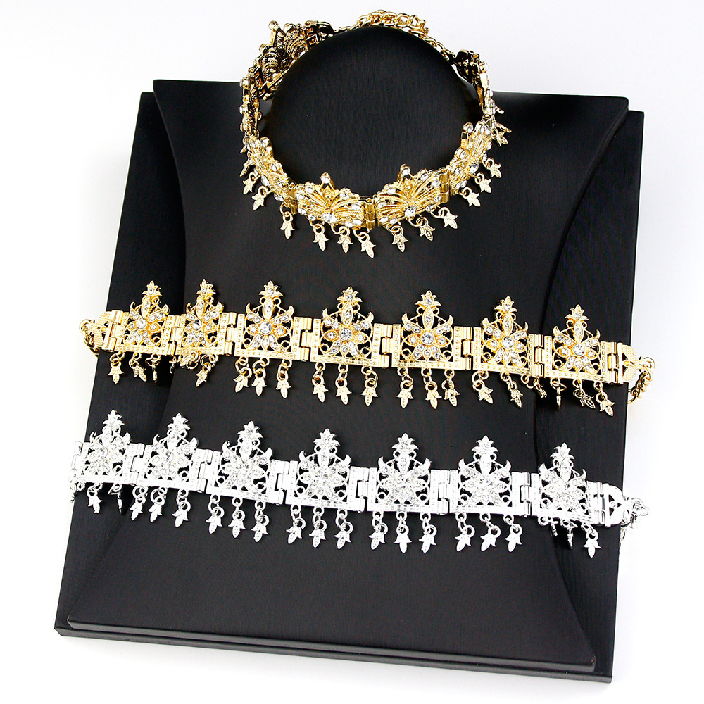 Wedding Hair Jewelry Sunspicems Algeria Forehead Chain Morocco Accessory Chain Women Headband Bride Crystal Flower Tassels Crown Head Pieces 230508