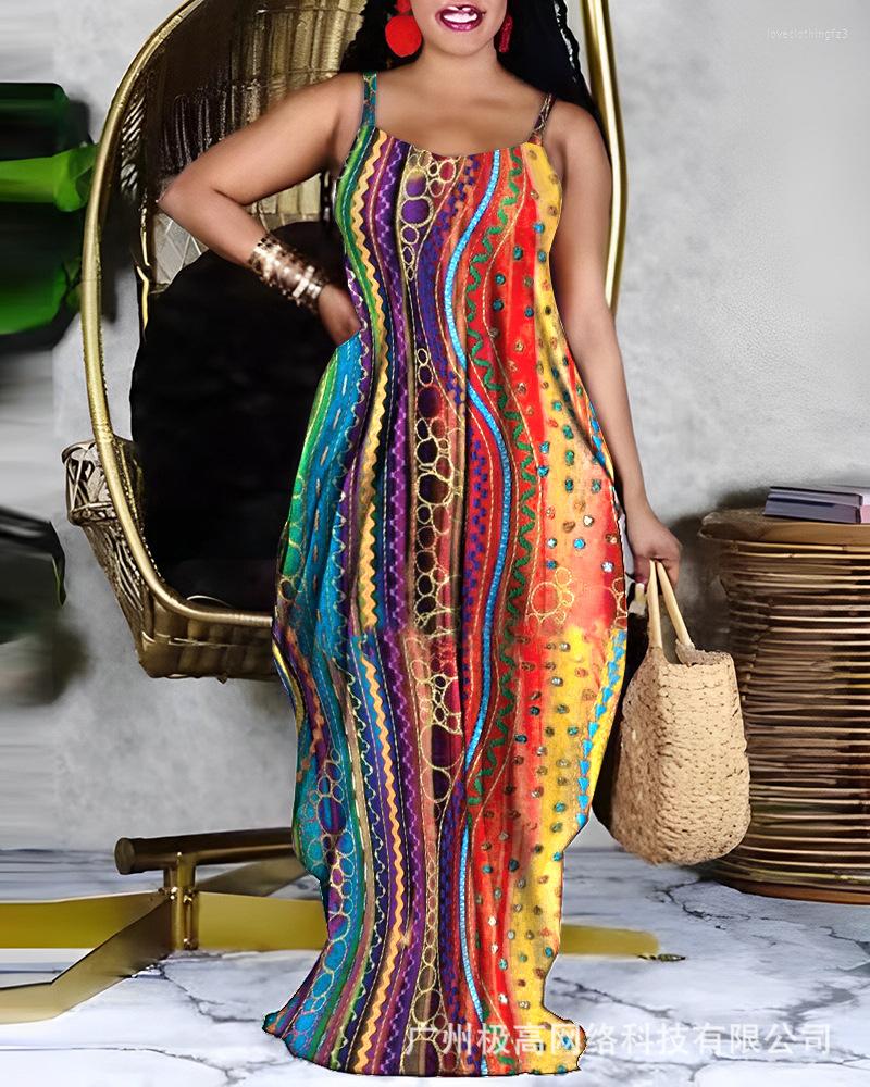 Casual Dresses Abstract Print Spaghetti Strap Maxi Dress Women Long Sleeveless Spring Summer Ankle Length, Multicolor 
Casual Dresses Abstract Print Spaghetti Strap Maxi Dress Women Long Sleeveless Spring Summer Ankle Length, Multicolor