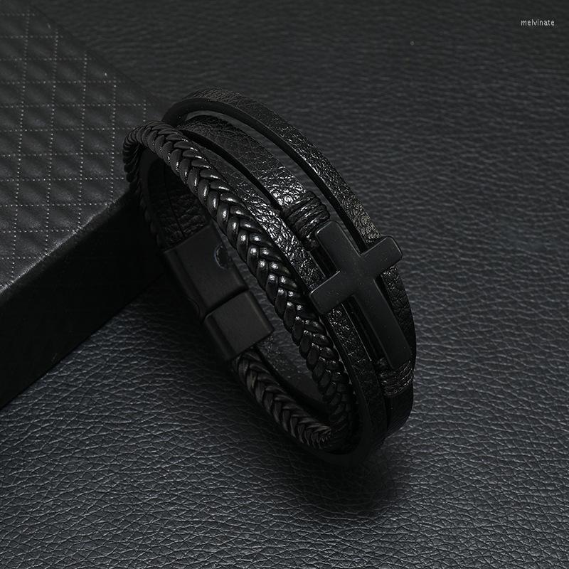 Bangle Bracelet European And American Alloy Leather Men Black Cross Magnet Clasp Multi-layer Simple Woven
Bangle Bracelet European And American Alloy Leather Men Black Cross Magnet Clasp Multi-layer Simple Woven