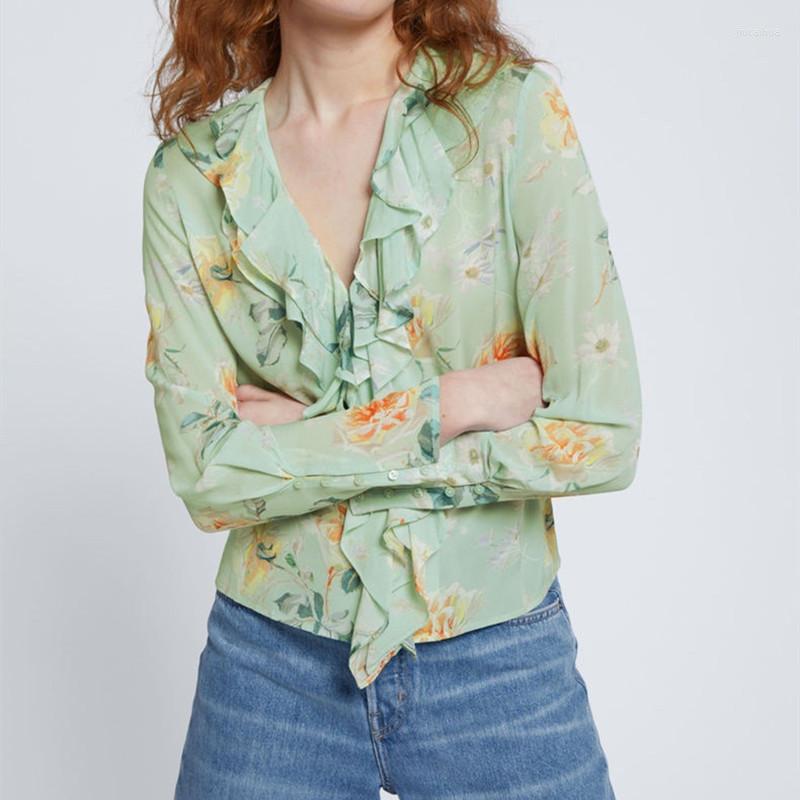 Women's Blouses Ruffles Women Thin Shirt Floral Print Slim V-neck Spring Summer Female Holiday Style Blouse 2023
Women's Blouses Ruffles Women Thin Shirt Floral Print Slim V-neck Spring Summer Female Holiday Style Blouse 2023