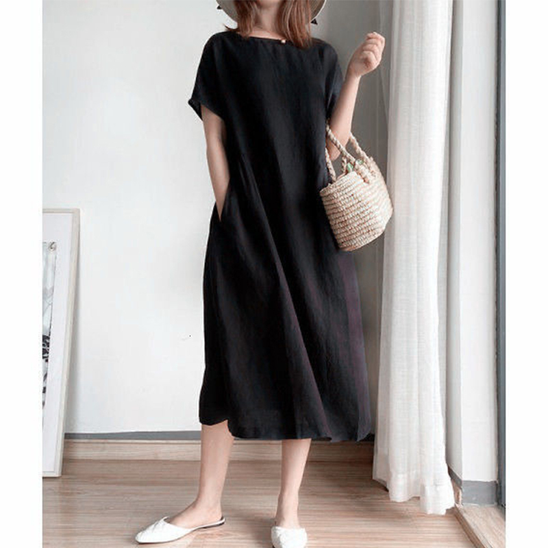 Casual Dresses Summer Oversized Loose Casual Long Dress Women Solid Color Short Sleeve Cotton Vintage Vestidos De Fiesta Chic Robe Femme 230509