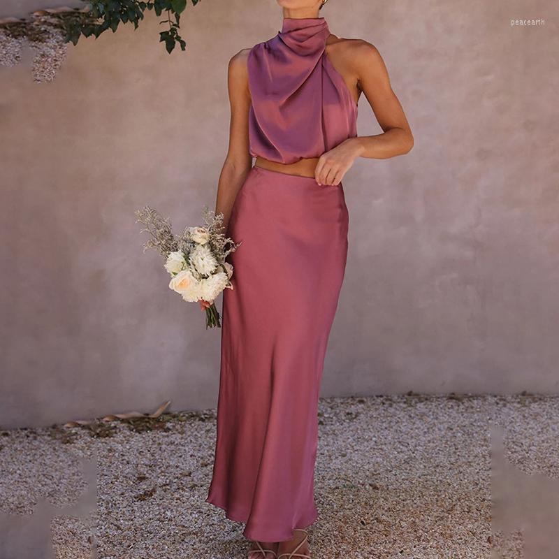 Skirts Womens Halter Satin Dresses Summer Sleeveless Long Skirt Elegant Two Peice Short Tops A-line Set Robe De Plage, Light green
Skirts Womens Halter Satin Dresses Summer Sleeveless Long Skirt Elegant Two Peice Short Tops A-line Set Robe De Plage, Light green
