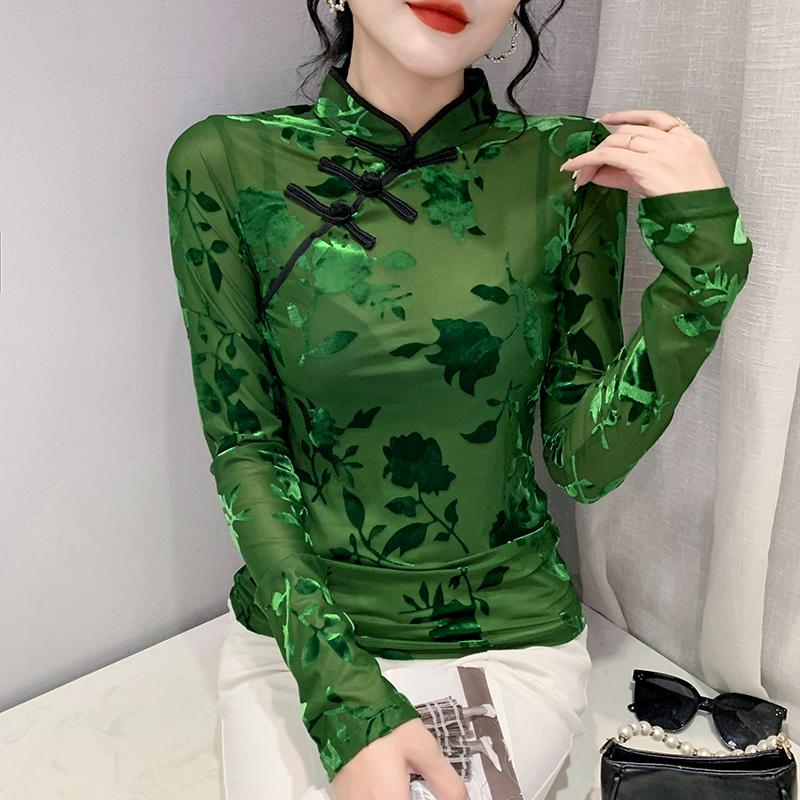 Women' T Shirts Chinese Style Folk T-shirt Women Spring 2023 Green Stand Collar Frog Buttons Lace Mesh Tops Tee Long Sleeve 32917
Women' T Shirts Chinese Style Folk T-shirt Women Spring 2023 Green Stand Collar Frog Buttons Lace Mesh Tops Tee Long Sleeve 32917