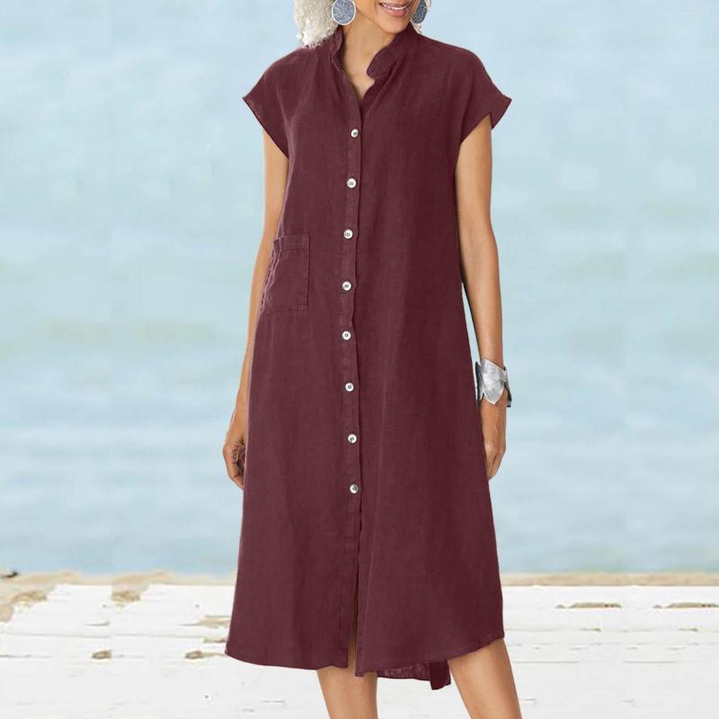 Casual Dresses Cotton Linen Shirt Women Leisure Button Up Solid Dress Summer Cardigan Vintage Stand Collar Single Breasted Pocket, Grey
Casual Dresses Cotton Linen Shirt Women Leisure Button Up Solid Dress Summer Cardigan Vintage Stand Collar Single Breasted Pocket, Grey