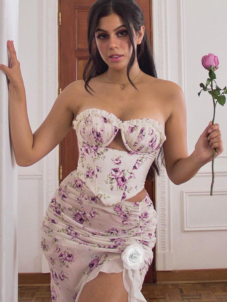 Two Piece Dress RLMABABY Summer Women Print Floral 2 Set Strapless Ruched Cropped Corset Top High Split Ribbon Long Skirts Sexy 230509, White top
Two Piece Dress RLMABABY Summer Women Print Floral 2 Set Strapless Ruched Cropped Corset Top High Split Ribbon Long Skirts Sexy 230509, White top