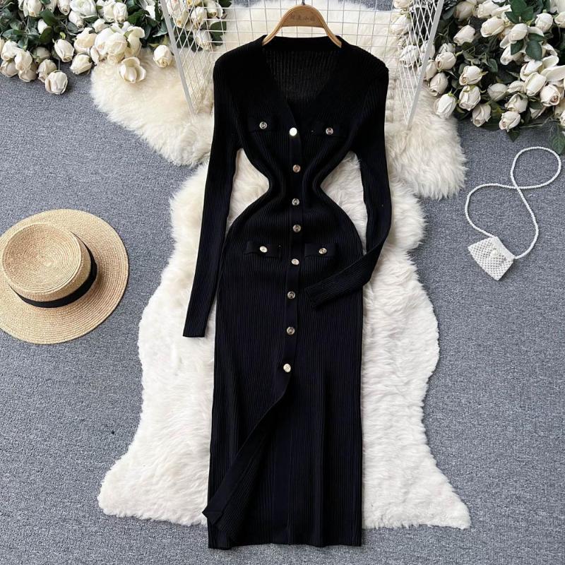 Casual Dresses Spring Autumn Women' Knit Dress V Neck Long Sleeve Bodycon Sweater Knitting Korean Style Elegant Midi, Black
Casual Dresses Spring Autumn Women' Knit Dress V Neck Long Sleeve Bodycon Sweater Knitting Korean Style Elegant Midi, Black