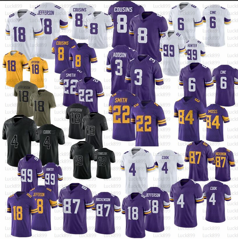 18 Justin Jefferson Addison Football Jersey 4 Dalvin Cook 19 Adam Thielen 22 Harrison Smith 8 Kirk Cousins 99 Danielle Hunter Randy Moss 6 Lewis Cine 87 T.J. Hockenson, Men
18 Justin Jefferson Addison Football Jersey 4 Dalvin Cook 19 Adam Thielen 22 Harrison Smith 8 Kirk Cousins 99 Danielle Hunter Randy Moss 6 Lewis Cine 87 T.J. Hockenson, Men