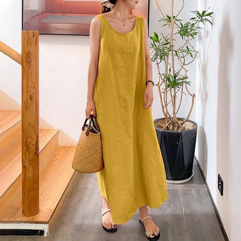 Casual Dresses Summer Beach Loose Dress Cotton Linen Pocket Sleeveless Women Vintage Vestido Feminino Round Neck Long Sundress, Blue
Casual Dresses Summer Beach Loose Dress Cotton Linen Pocket Sleeveless Women Vintage Vestido Feminino Round Neck Long Sundress, Blue
