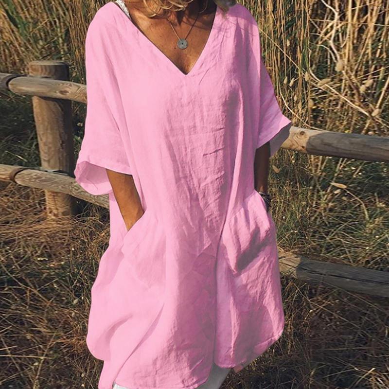 Casual Dresses Women' Summer Cotton Linen Loose Dress With Pocket V Neck Solid Color Short Sleeve Waist Vintage Oversized, Pink
Casual Dresses Women' Summer Cotton Linen Loose Dress With Pocket V Neck Solid Color Short Sleeve Waist Vintage Oversized, Pink