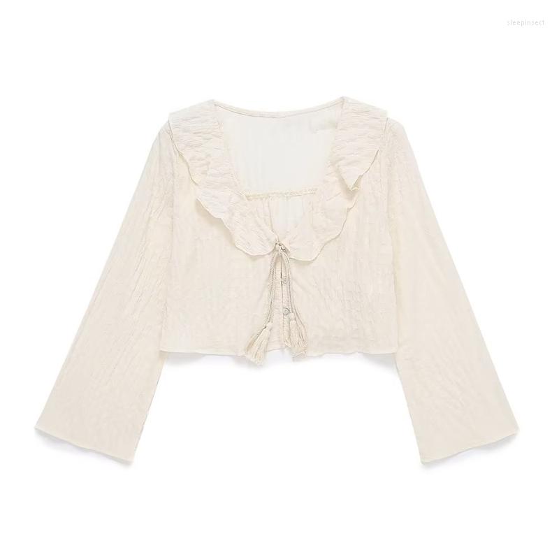 Women's Blouses Summer Women's V-neck Long-sleeved Ruffled Tie-back Shirt Thin Section Loose Casual Top Blouse, Off white
Women's Blouses Summer Women's V-neck Long-sleeved Ruffled Tie-back Shirt Thin Section Loose Casual Top Blouse, Off white