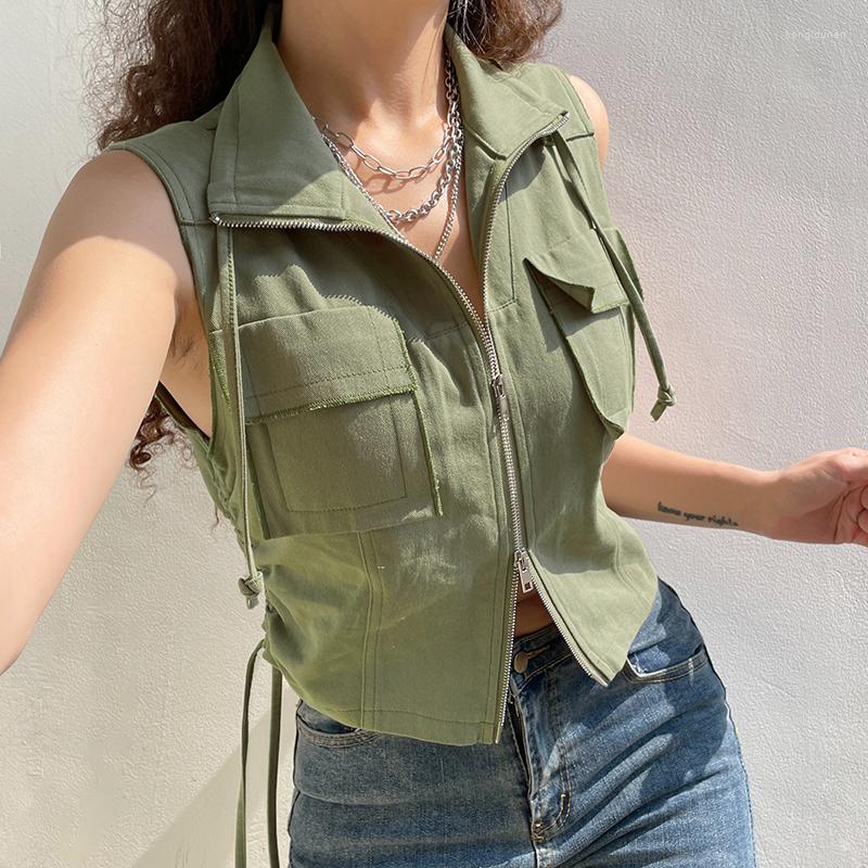 Women' Jackets 2023 Summer Sleeveless Top Streetwear Fashion Zipper Pocket Vest Coat For Women Casual Crop Tops Jacket Woman Chaqueta Mujer, Green
Women' Jackets 2023 Summer Sleeveless Top Streetwear Fashion Zipper Pocket Vest Coat For Women Casual Crop Tops Jacket Woman Chaqueta Mujer, Green