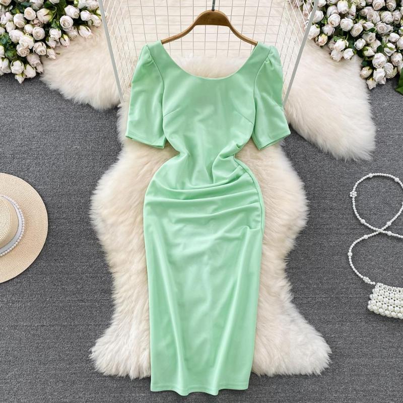 Party Dresses French Vintage Style Bubble Short Sleeve Round Neck Open Back Mid Length Wrap Hip Dress Summer, Green
Party Dresses French Vintage Style Bubble Short Sleeve Round Neck Open Back Mid Length Wrap Hip Dress Summer, Green