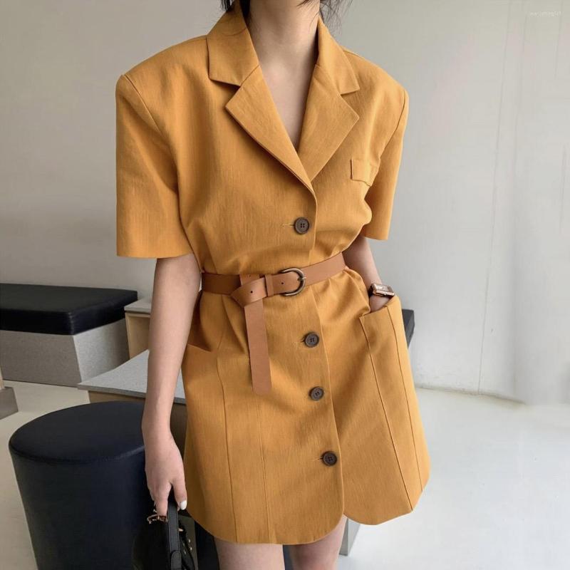 Casual Dresses Korean Chic Summer Vintage Temperament Suit Collar Single Breasted Lace-up Waist Slimming Short-sleeved Dress With A Belt, Khaki
Casual Dresses Korean Chic Summer Vintage Temperament Suit Collar Single Breasted Lace-up Waist Slimming Short-sleeved Dress With A Belt, Khaki