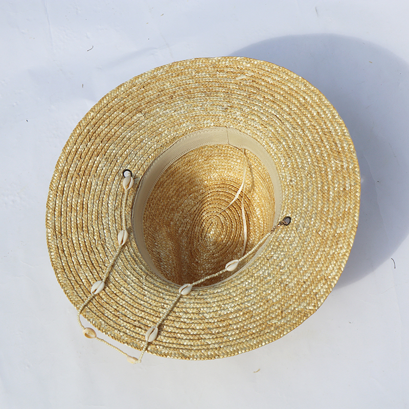 Stingy Brim Hats Seashells Beaded Beach With Chain For Women Fashion Straw Woven Fedora Sun Summer Holidaty Panama Hat 230508