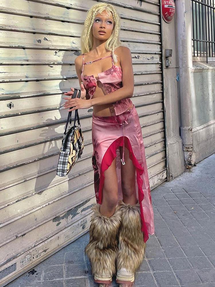 Dress Y2K Bohemian Floral Skirt Sets Women Summer Sleeveless Cut Out Crop Tops + Irregular High Split Skirts Two Piece Sets Female, Pink
Dress Y2K Bohemian Floral Skirt Sets Women Summer Sleeveless Cut Out Crop Tops + Irregular High Split Skirts Two Piece Sets Female, Pink