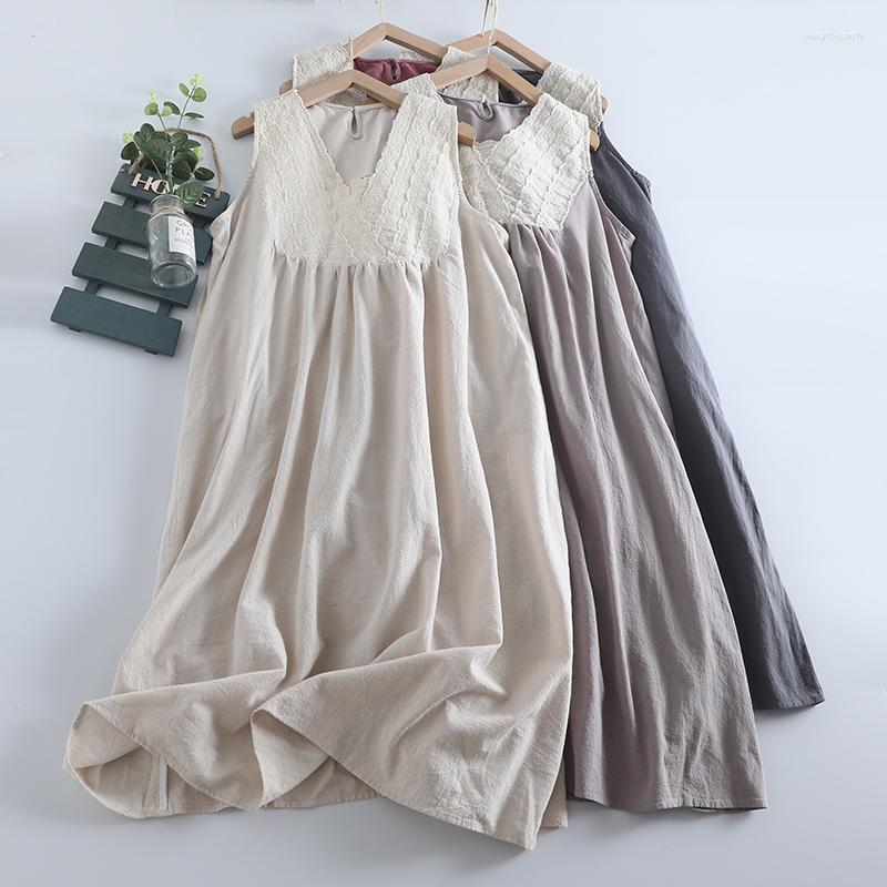 Casual Dresses Sleeveless Vest Dress Female Lace Summer Midi, Beige