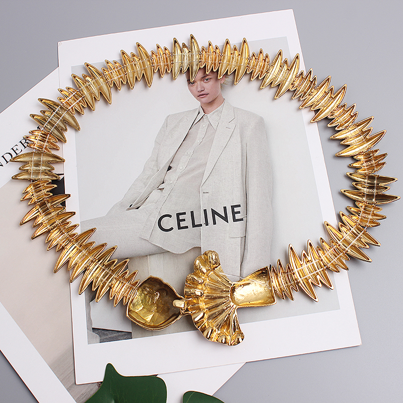 Original Design Gold Metal Alloy Fish Shape Waist belt Women Irregular Fish Elastic Waistband Dress Shirt Corset Belt Strap