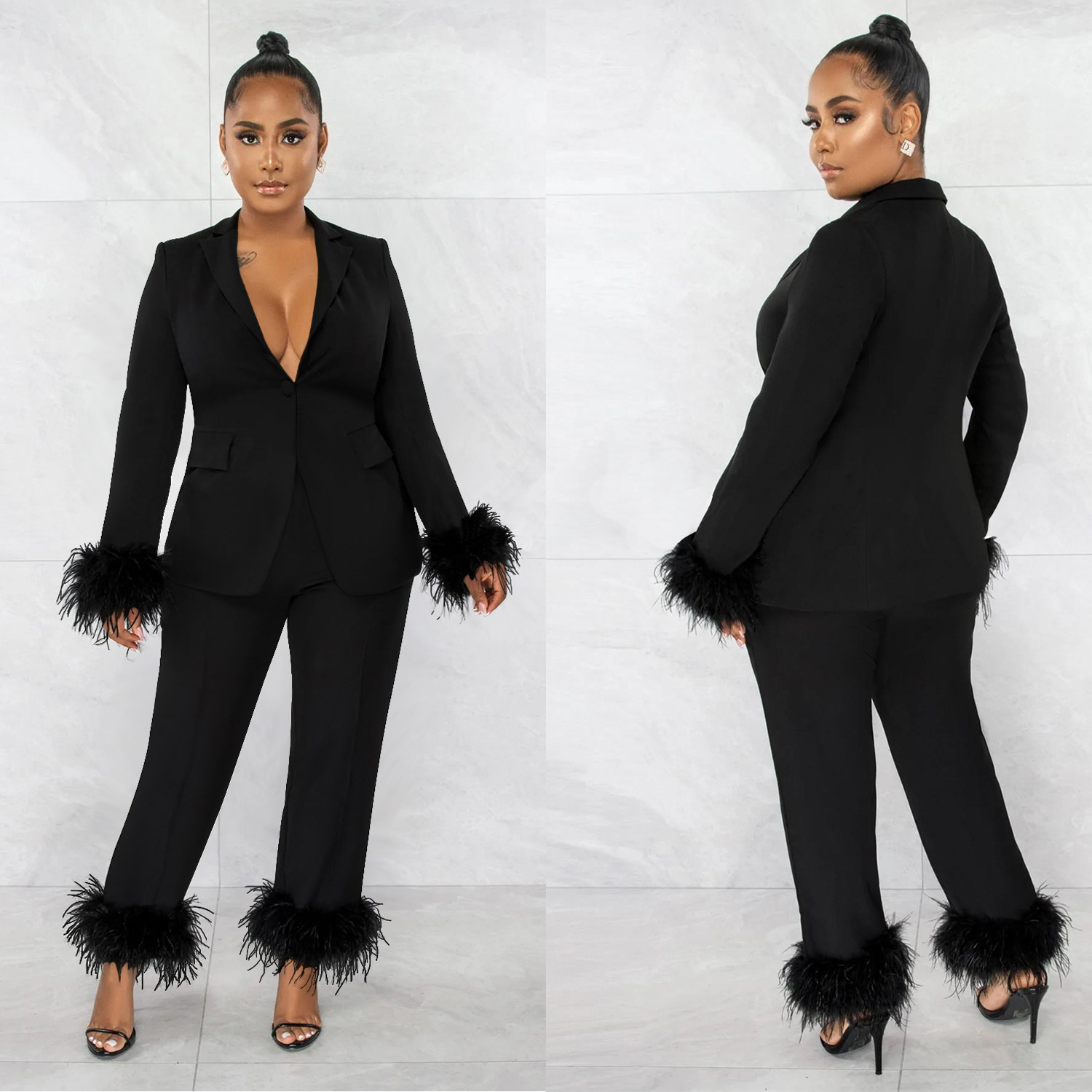 Women's Two Piece Pants Fashion Feather Blazer Set Women Solid Color Long Sleeve Coat Straight Suits Female Office Commute Suit 230314, 01 pink
Women's Two Piece Pants Fashion Feather Blazer Set Women Solid Color Long Sleeve Coat Straight Suits Female Office Commute Suit 230314, 01 pink