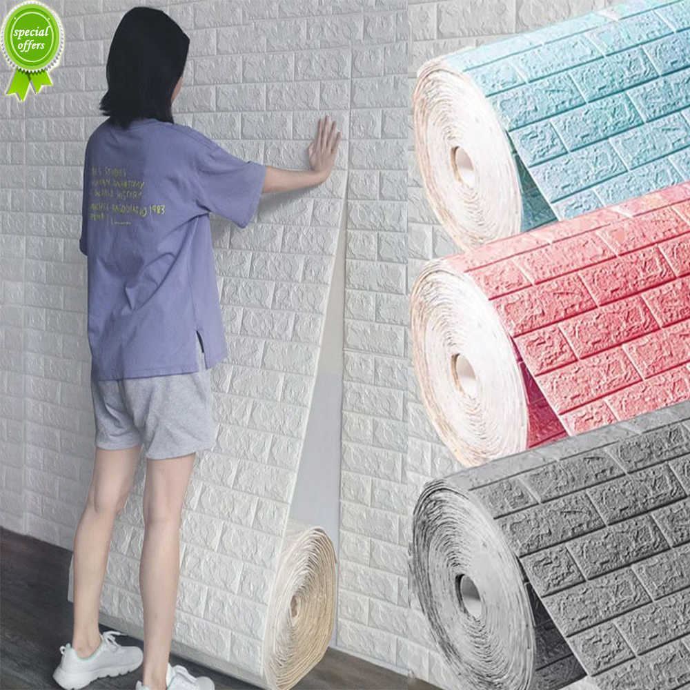 

New 70cm*1m 3D Brick Pattern Wall Sticker Self-Adhesive Panel Waterproof Living Room Wallpaper Home Decoration, Black