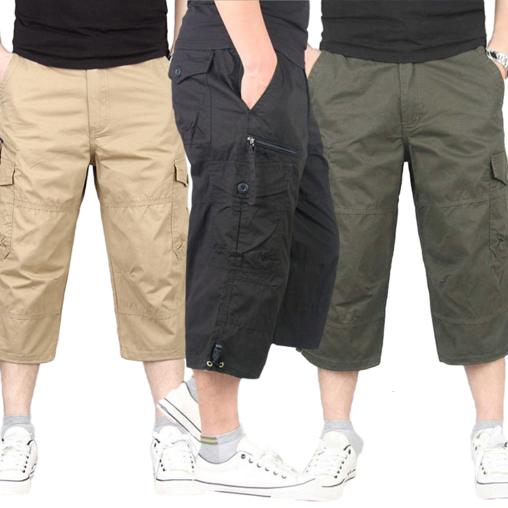 Men's Shorts Summer Men's Casual Cotton Cargo Shorts Overalls Long Length Multi Pocket breeches Military Pants Male Cropped Pants 230509