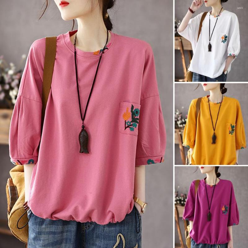 Women's Blouses Women T-shirt O-Neck Lantern Half Sleeve Summer Patch Pocket Shrinkable Hem Casual Embroidery Flower Pattern Loose Top, Rose red
Women's Blouses Women T-shirt O-Neck Lantern Half Sleeve Summer Patch Pocket Shrinkable Hem Casual Embroidery Flower Pattern Loose Top, Rose red