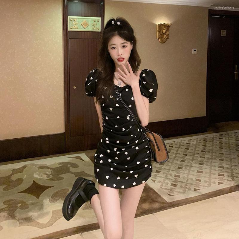 Casual Dresses Korean Slim Sweet Mini Dress Summer Women Sexy Love Printed Folds Design Chic Puff Sleeve Cute Robe Vestidos Young Daily, Black
Casual Dresses Korean Slim Sweet Mini Dress Summer Women Sexy Love Printed Folds Design Chic Puff Sleeve Cute Robe Vestidos Young Daily, Black