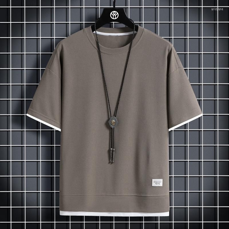 Men's T Shirts 2023 Summer Fashion Fake Two Piece Men T-shirt Casual Loose Male Short Sleeve Tee Simple Round Neck Man Top, Drak khaki 
Men's T Shirts 2023 Summer Fashion Fake Two Piece Men T-shirt Casual Loose Male Short Sleeve Tee Simple Round Neck Man Top, Drak khaki