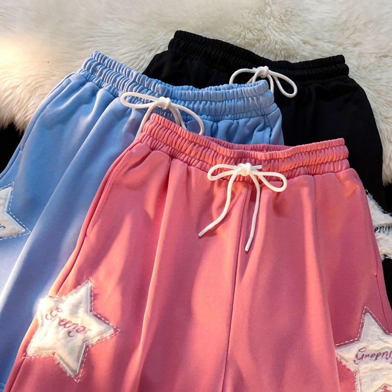 Womens Shorts Retro threedimensional furry star embroidery drawstring shorts women summer loose casual couple models ins fashion 230508