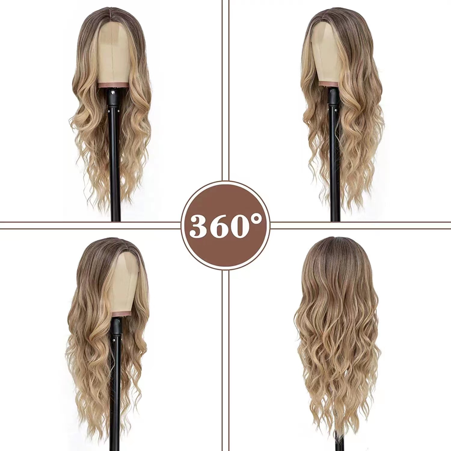 Long Ombre Blonde Wavy Wig for Women 28 Inch Middle Part Curly Wavy Wig Natural Looking Synthetic Heat Resistant Fiber Wig