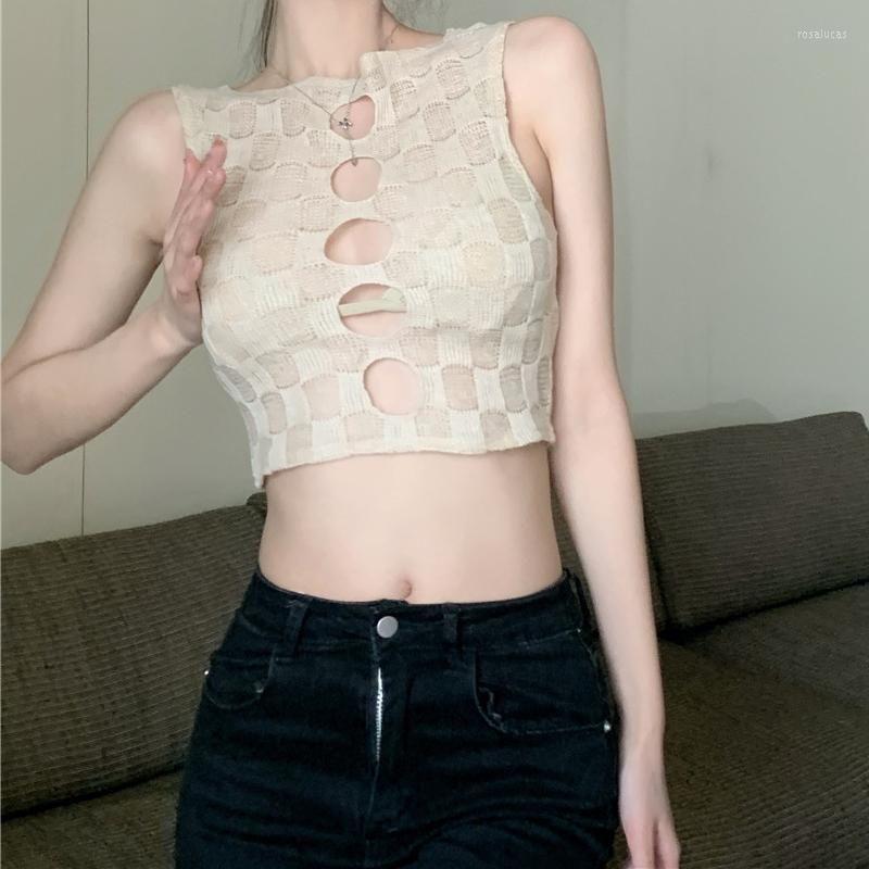 Women's T Shirts Hollowed Out Knitted Vest Suspender Women's Short Spice Girl Checkerboard Inside Matching Spring Design Outside Wear, Blue
Women's T Shirts Hollowed Out Knitted Vest Suspender Women's Short Spice Girl Checkerboard Inside Matching Spring Design Outside Wear, Blue