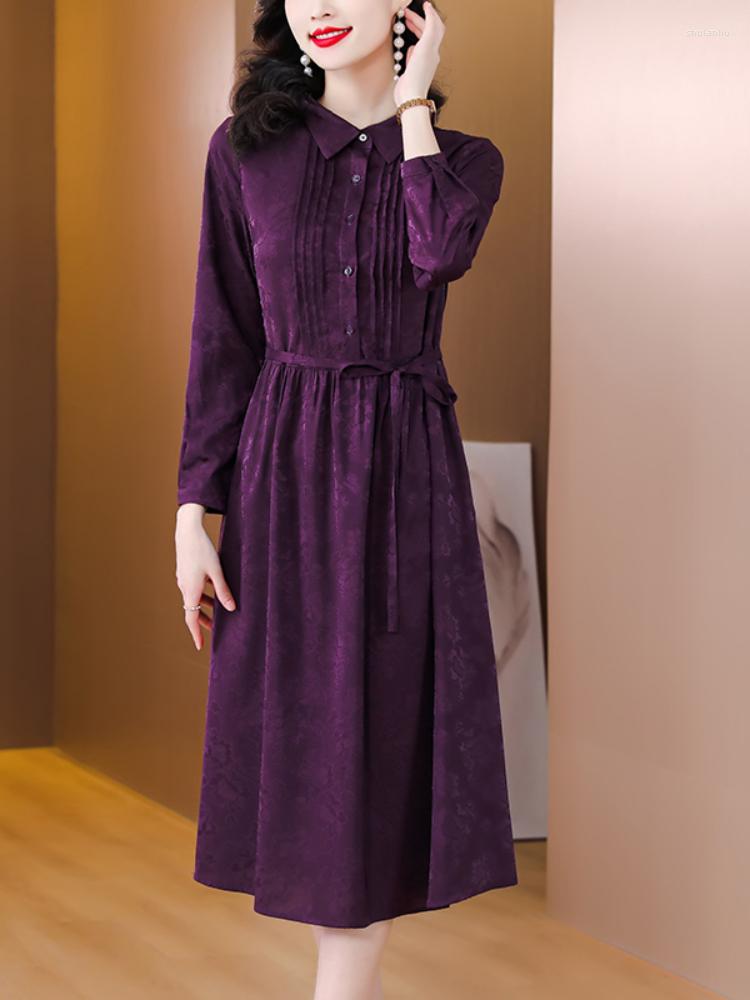 Casual Dresses 2023 Spring And Summer Silk Satin Flower Print Polo Collar Pleated Waist Show Thin Shirt Dress Long-Sleeved Purple, As shown
Casual Dresses 2023 Spring And Summer Silk Satin Flower Print Polo Collar Pleated Waist Show Thin Shirt Dress Long-Sleeved Purple, As shown