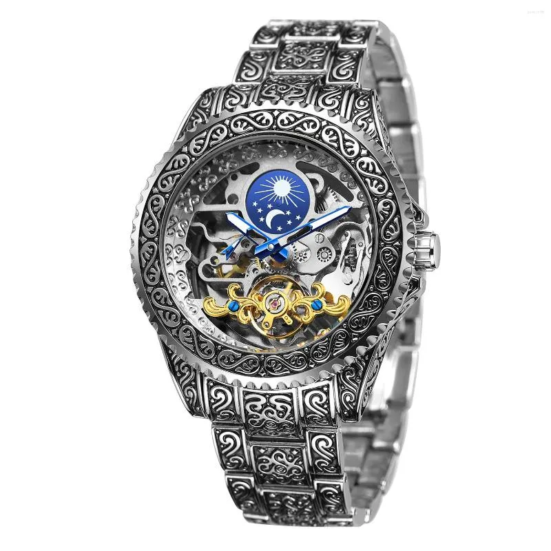 Wristwatches Forsining Fashion Automatic Wristwatch Waterproof Skeleton Men's Mechanical Vintage Moon Pash Watches With Luminous, Gold
Wristwatches Forsining Fashion Automatic Wristwatch Waterproof Skeleton Men's Mechanical Vintage Moon Pash Watches With Luminous, Gold