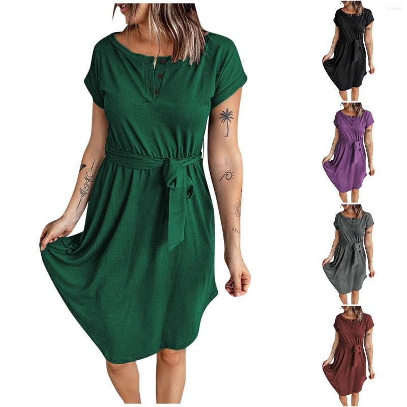 Casual Dresses Women' Summer V-Neck Button Short Sleeve Dress Solid Color With Belt Leisure Free Shippi, Wine
Casual Dresses Women' Summer V-Neck Button Short Sleeve Dress Solid Color With Belt Leisure Free Shippi, Wine