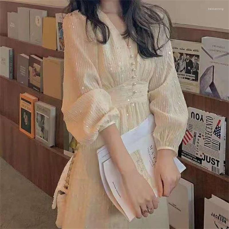 Casual Dresses Spring Midi Dress Women French Vintage Puff Sleeve Designer Sequins Elegant Fairy Wedding Party Female Clothes2023
Casual Dresses Spring Midi Dress Women French Vintage Puff Sleeve Designer Sequins Elegant Fairy Wedding Party Female Clothes2023
