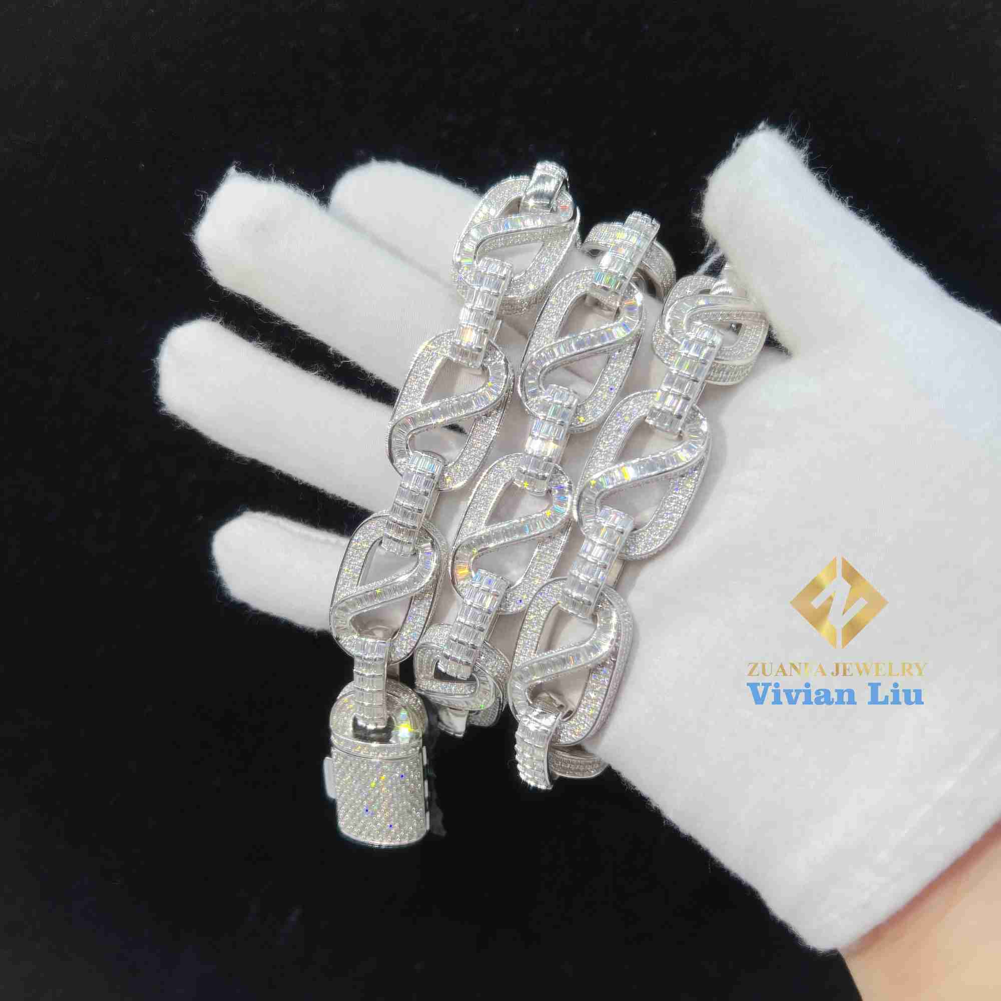American Custom Hip Hop Fine Jewelry Necklace Bracelet Sier Iced Out Vvs Moissanite Dia Cuban Link Chain
