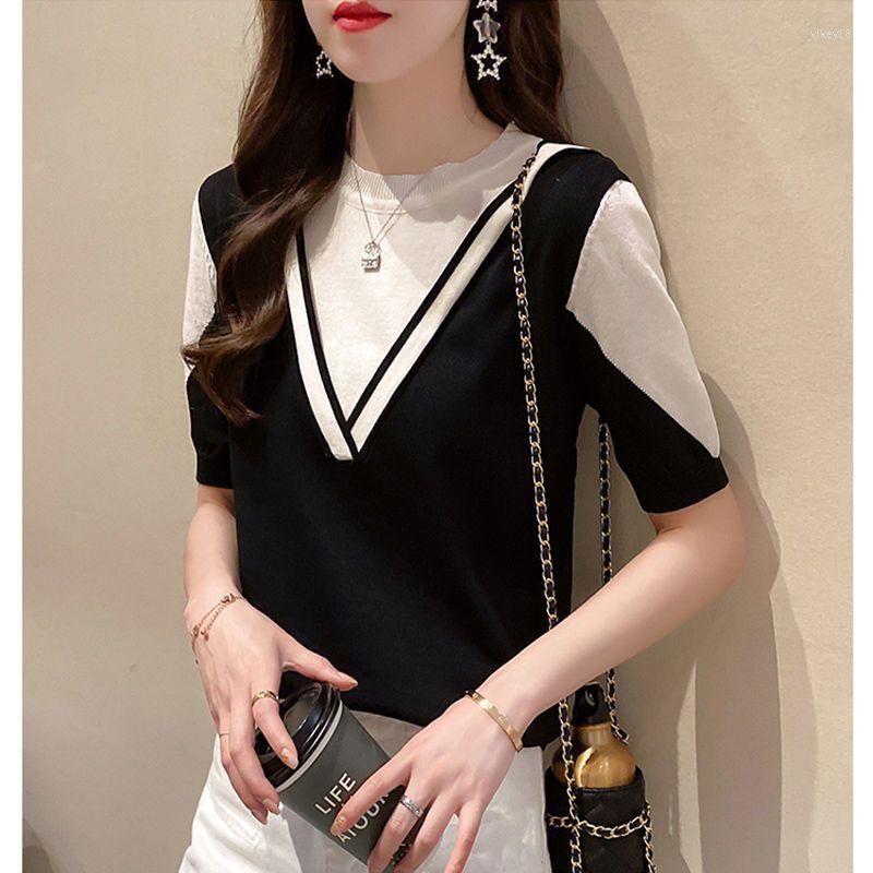 Women's Blouses Fashion O-Neck Spliced Fake Two Piece Blouse Women's Clothing 2023 Summer Loose Casual Pullovers Short Sleeve Korean, Black
Women's Blouses Fashion O-Neck Spliced Fake Two Piece Blouse Women's Clothing 2023 Summer Loose Casual Pullovers Short Sleeve Korean, Black