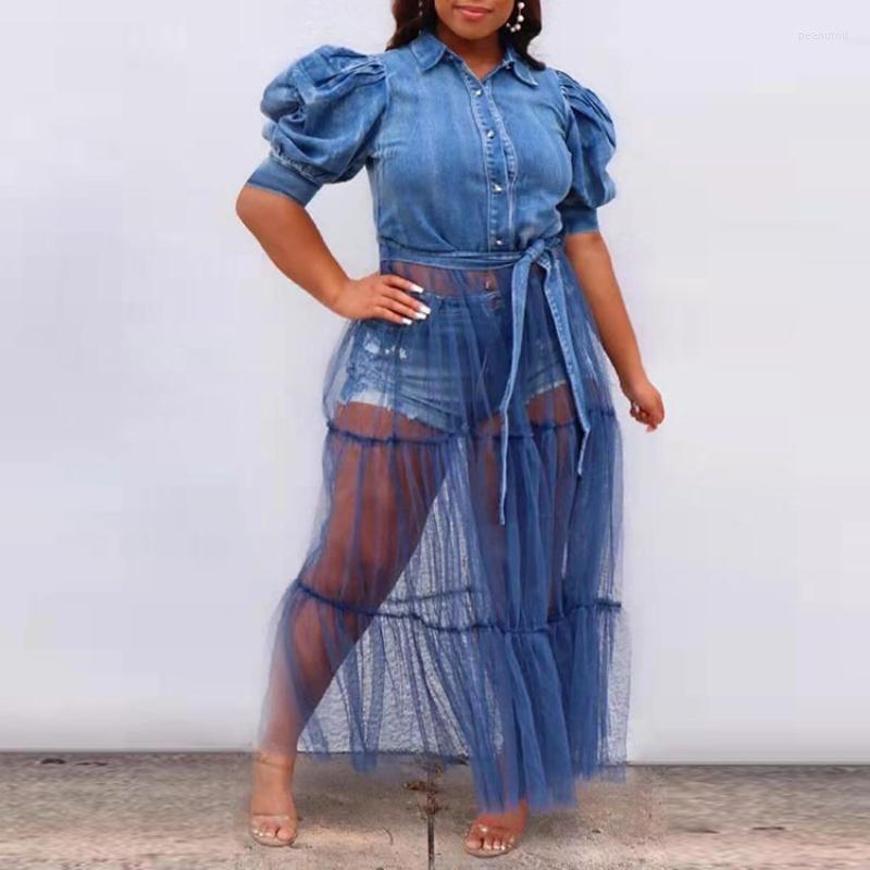 Casual Dresses Women Vintage Dress Fashion Open Front Elegant Short Puff Sleeve Turn Down Collar Denim Mesh Splicing Long, Blue
Casual Dresses Women Vintage Dress Fashion Open Front Elegant Short Puff Sleeve Turn Down Collar Denim Mesh Splicing Long, Blue