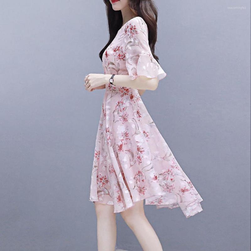 

Casual Dresses Stylish Women Dress High Waist Lady Midi Flower Print Dating Party Dress-up, Pink