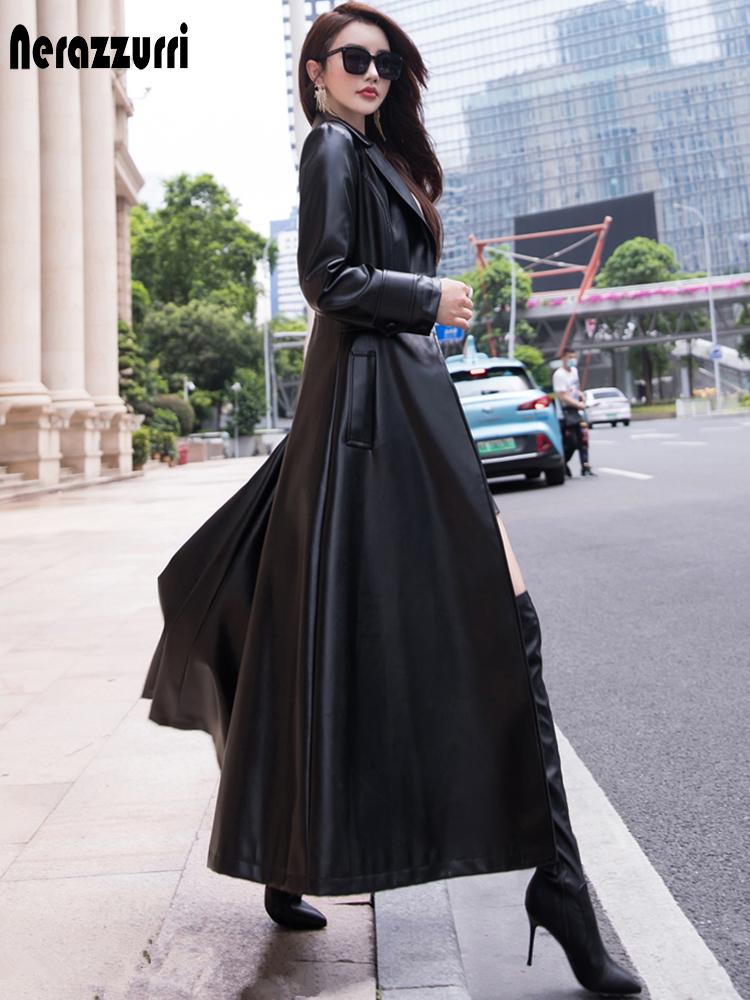 Fur Nerazzurri Maxi fit and flare leather trench coat for women 2021 spring Long luxury designer clothing women long sleeve lapel, Black
Fur Nerazzurri Maxi fit and flare leather trench coat for women 2021 spring Long luxury designer clothing women long sleeve lapel, Black