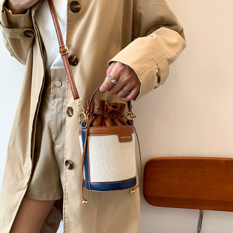 Evening Bags Women Shoulder Bags Cylinder PU Leather Bucket Crossbody Bag Casual Drawstring Handbags Purse for Travel Shopping 230508