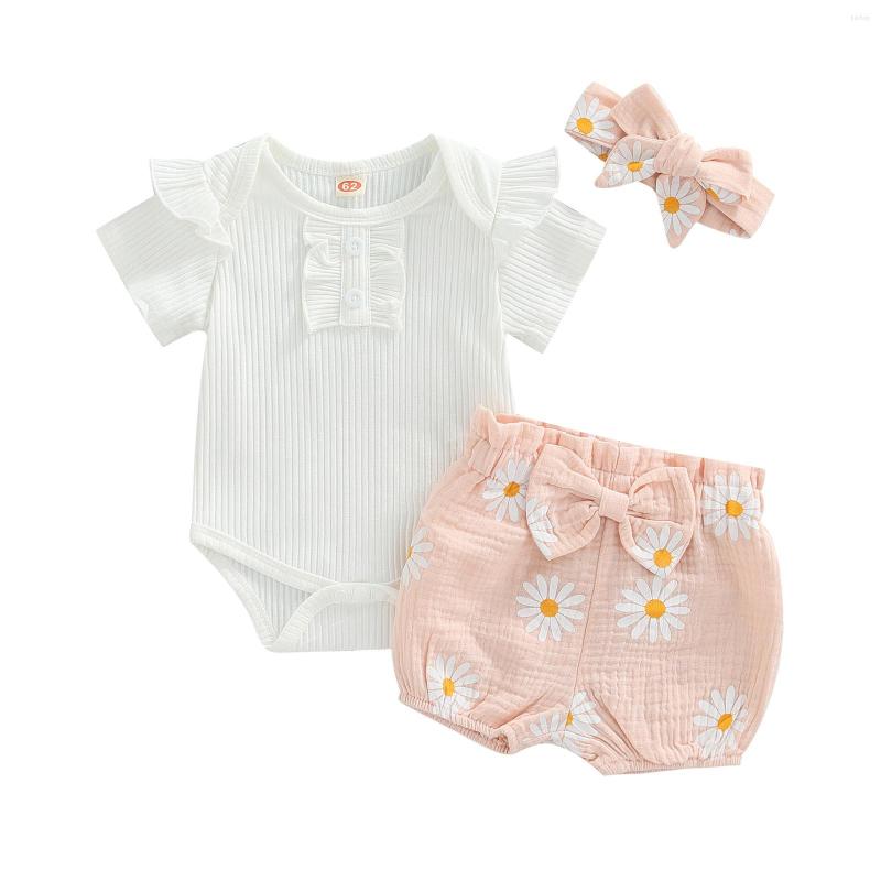 Clothing Sets Infant Baby Girls 3Pcs Summer Outfits Short Sleeve Ribbed Knit Ruffle Romper Daisy Shorts Headband Set, Picture shown
Clothing Sets Infant Baby Girls 3Pcs Summer Outfits Short Sleeve Ribbed Knit Ruffle Romper Daisy Shorts Headband Set, Picture shown