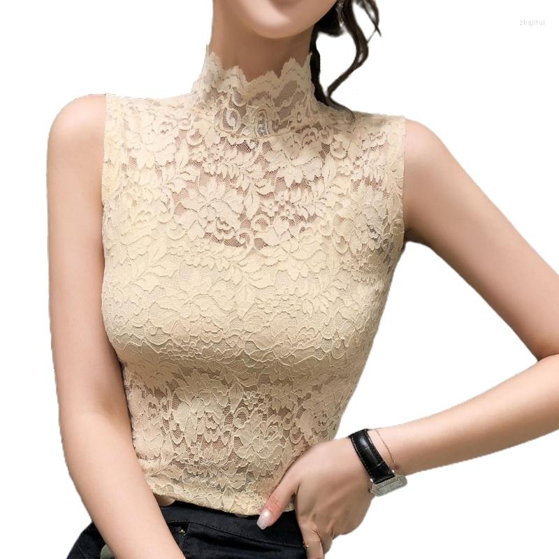 Women's Tanks Women T-Shirts Sexy Turtleneck Lace Fitted For Tank Top Slim Fit Tunic Bottoming Tops Elegant Blouse Hollow Out, Beige 
Women's Tanks Women T-Shirts Sexy Turtleneck Lace Fitted For Tank Top Slim Fit Tunic Bottoming Tops Elegant Blouse Hollow Out, Beige